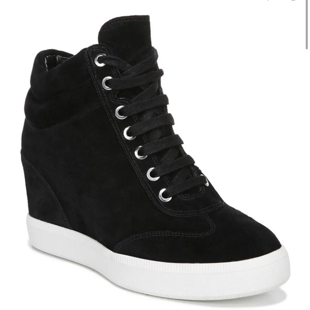 Via Spiga Black Suede Wedge Sneakers with White Sole